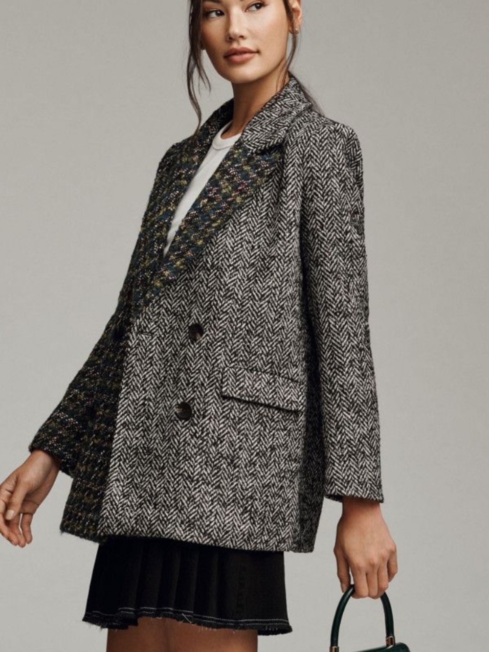 DRIFTWOOD M Relaxed Plaid Mix Blazer Jacket Wool Double-Breasted
